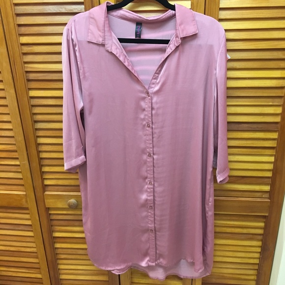Fashion Nova Tops - ❤️FREE❤️SILKY SATIN BLUSH SHIRT DRESS